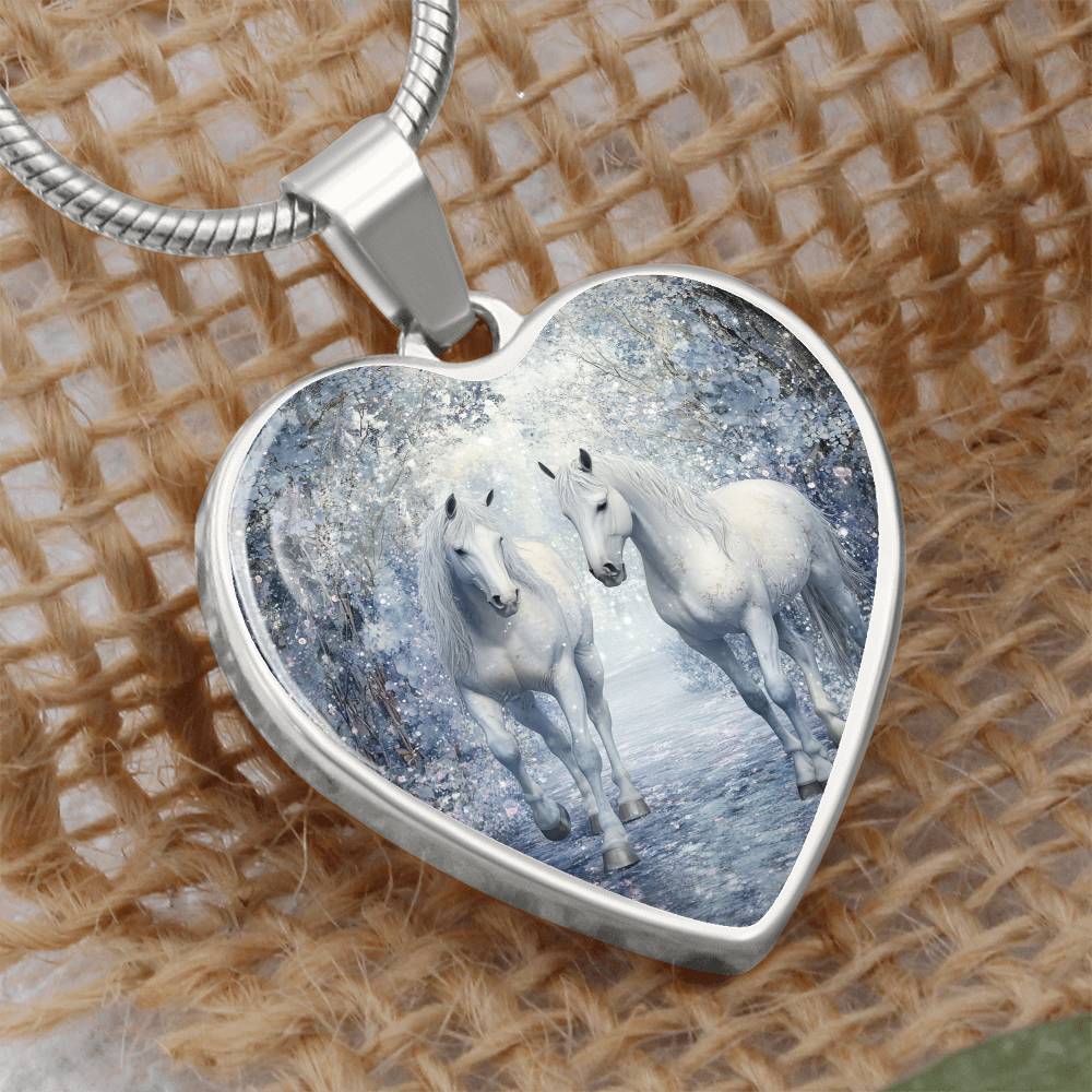 Whimsical White Horses Necklace | Magical Heart Pendant | Fairytale Jewelry | Gift for Her | Girlfriend Gift | Christmas Gift Idea