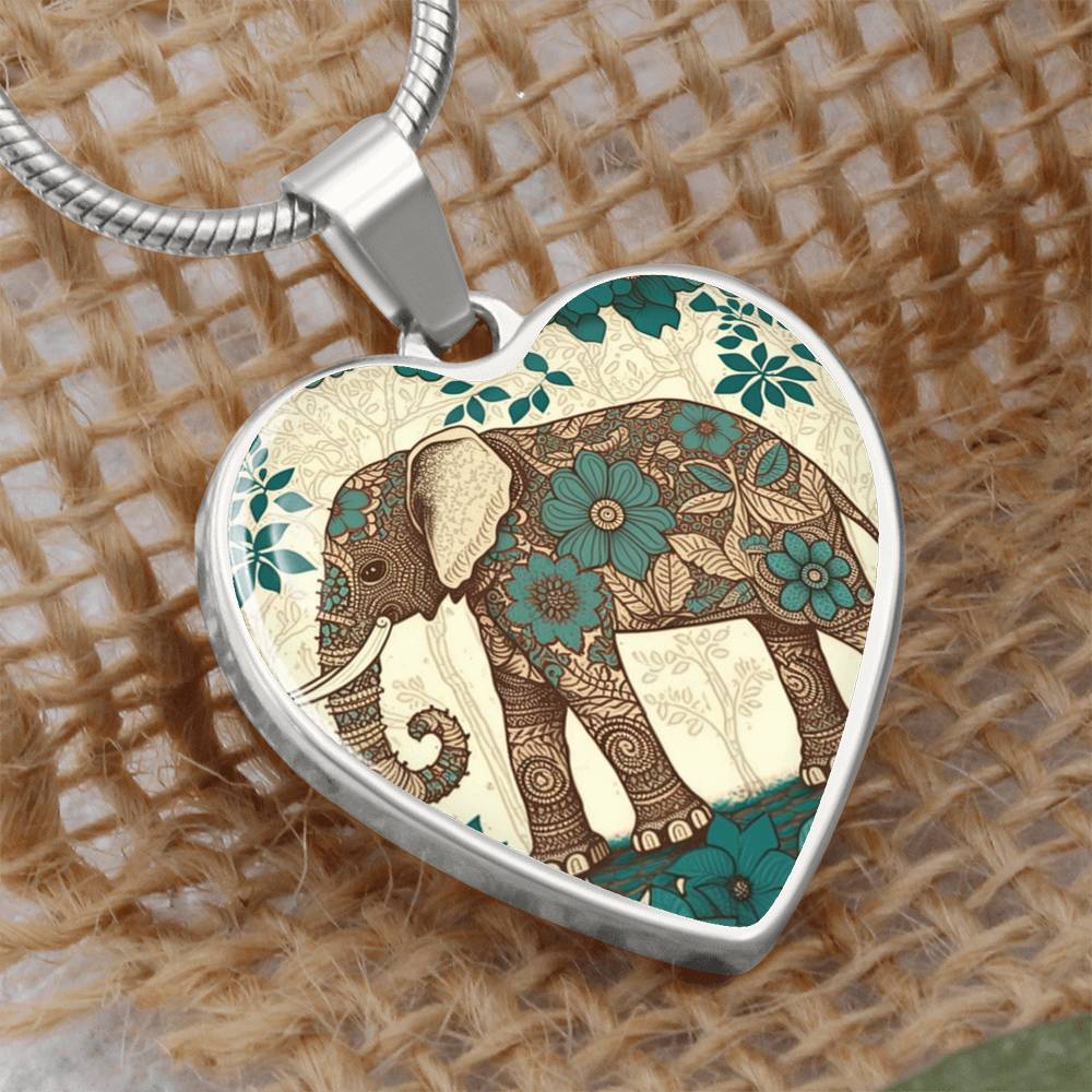 Boho Elephant Heart Necklace | Beige & Blue | Personalized 18k Gold Surgical Steel | Gift for Mom - Cranberry Lake Design Co.  #