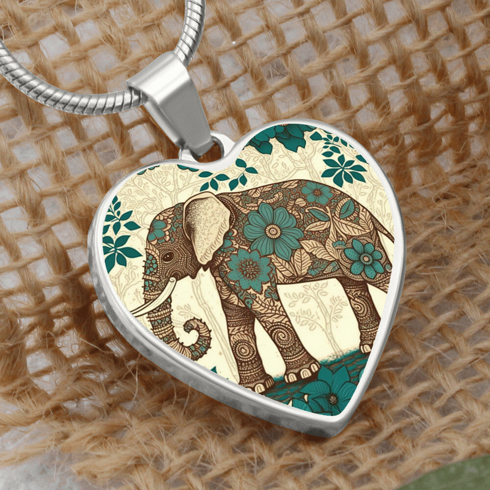 Beige & Blue Boho Personalized Elephant Necklace
