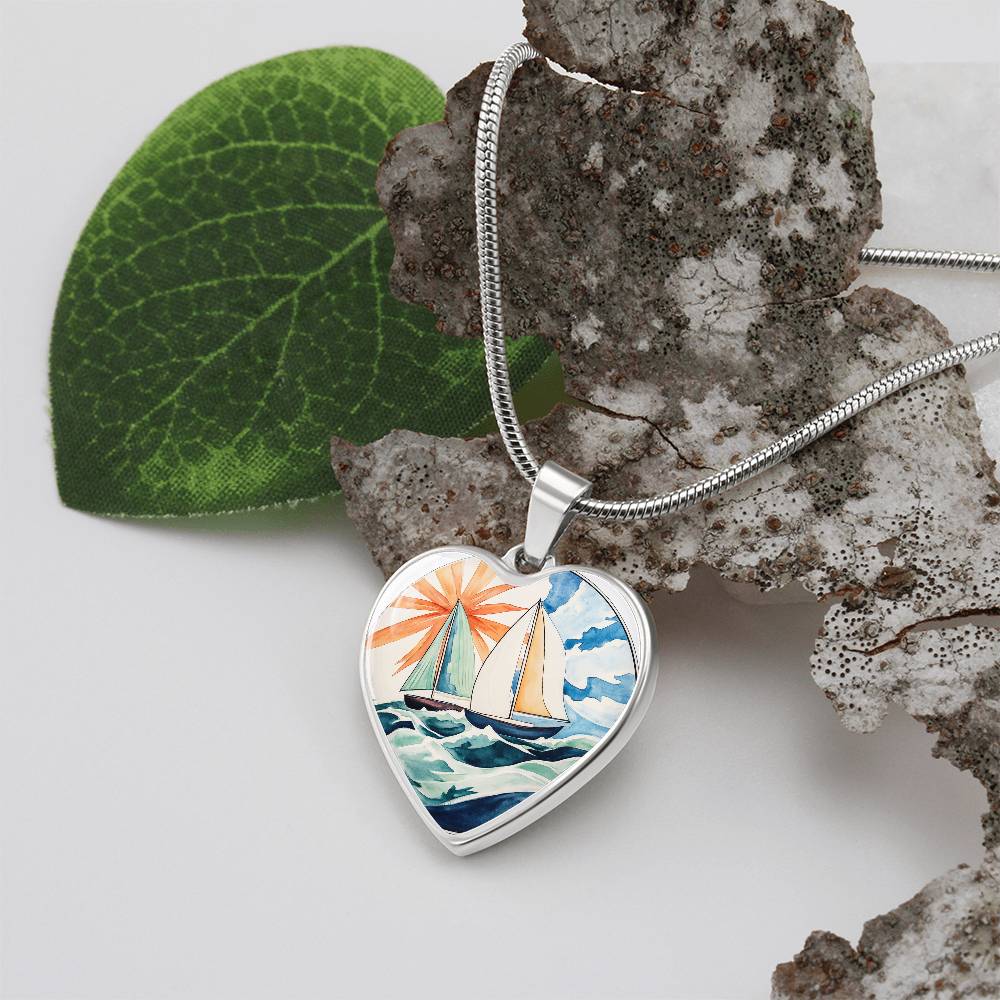 Sailboat Necklace | Nautical Heart Pendant | Ocean Jewelry | Gift for Her | Girlfriend Gift | Christmas Gift Idea