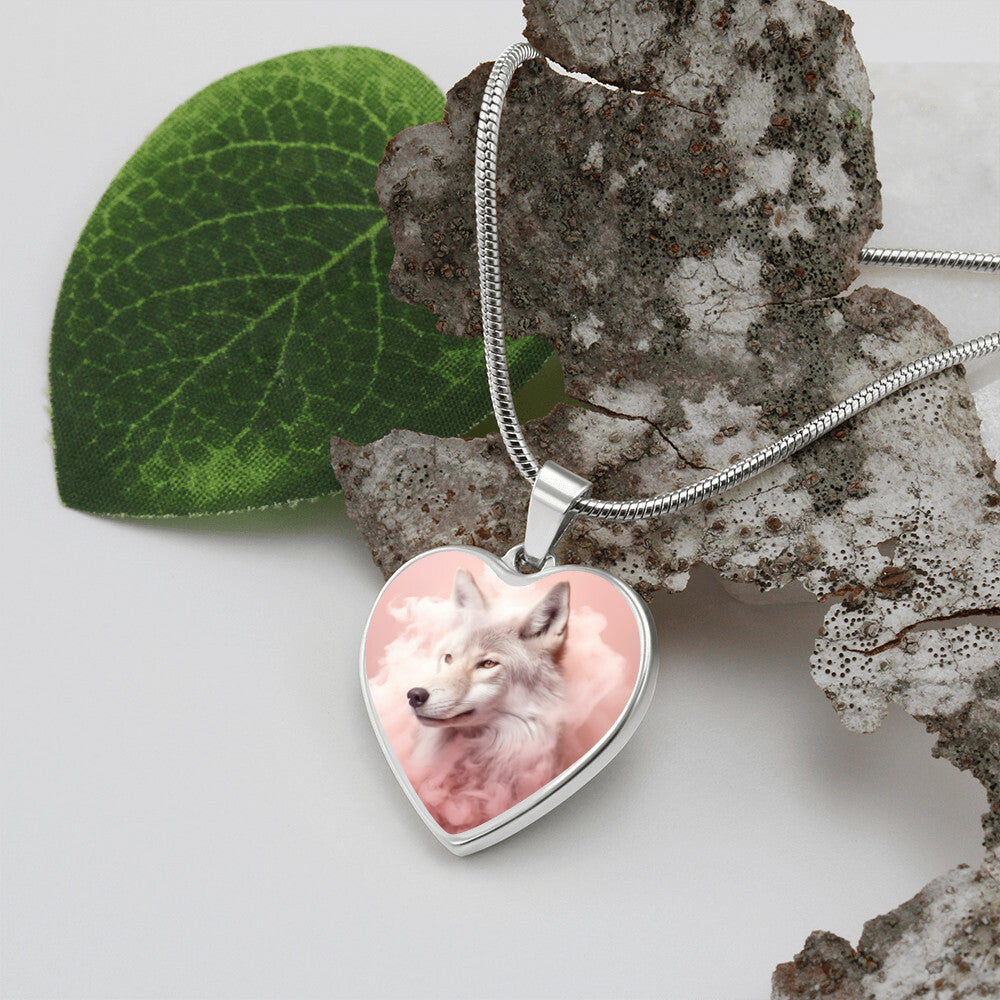 White Wolf in Pink Smoke Necklace | Unique Gift for Her, Wife, Daughter, Sister, Aunt, Grandma, Granddaughter, Anniversary, Christmas, Birthday, Graduation - Cranberry Lake Design Co.  #