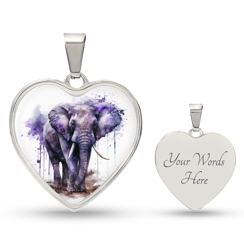 Captivating Purple Elephant Heart Pendant Necklace Personalize Engraved - Cranberry Lake Design Co.  #