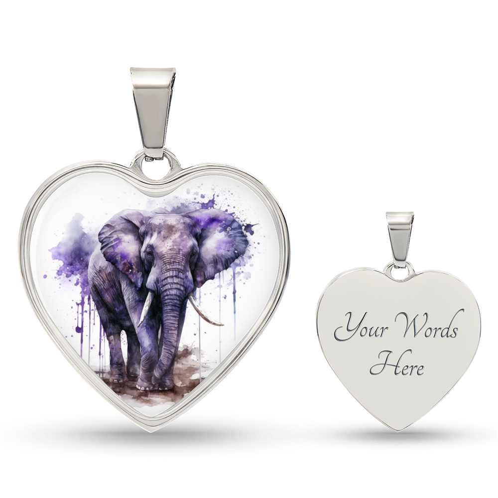 Purple Watercolor Elephant Personalized Customized Necklace