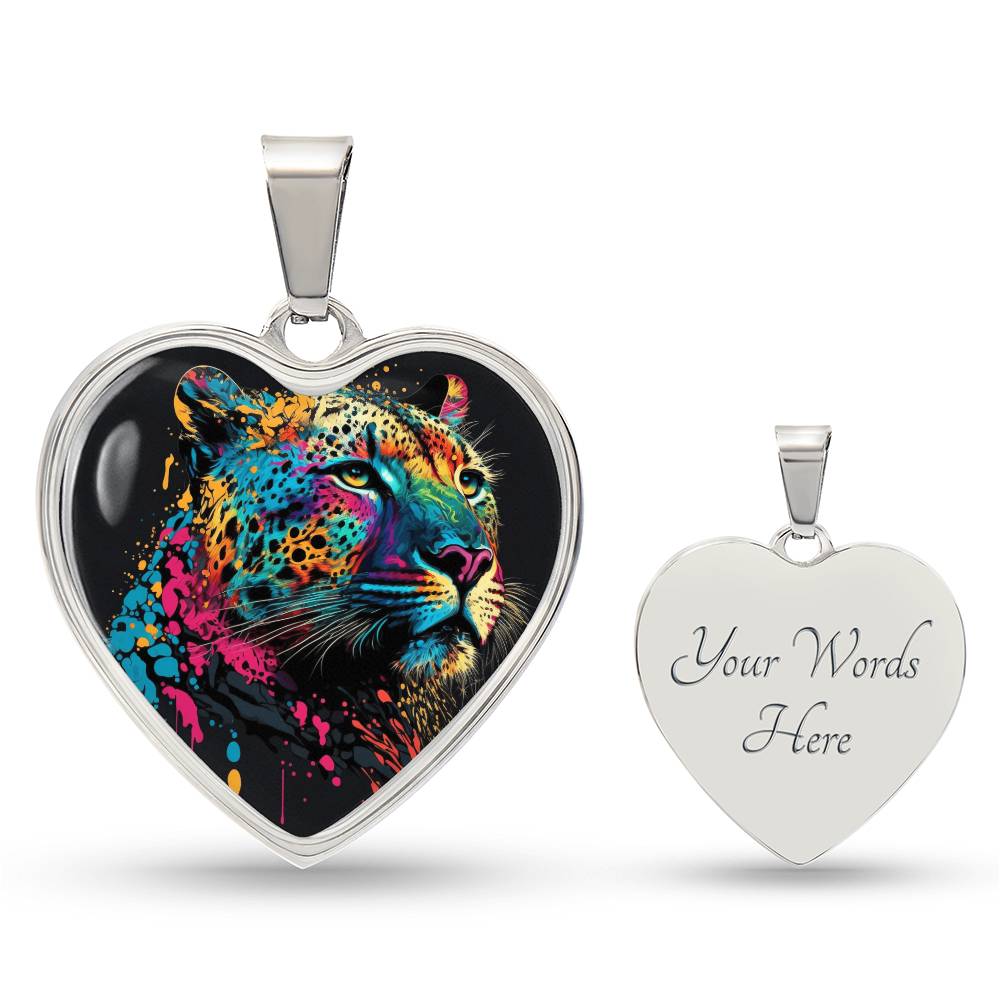 Vibrant Leopard Heart Necklace, Colorful Animal Jewelry,  Wildlife Inspired Gift, Statement Necklace,  Art Lover Gift