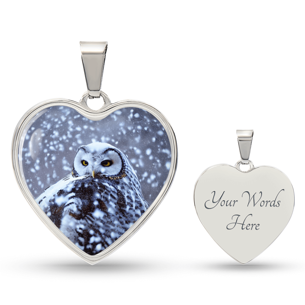 Snowy Owl in Snowstorm Necklace - Winter Wonderland Jewelry - Nature Lover Gift