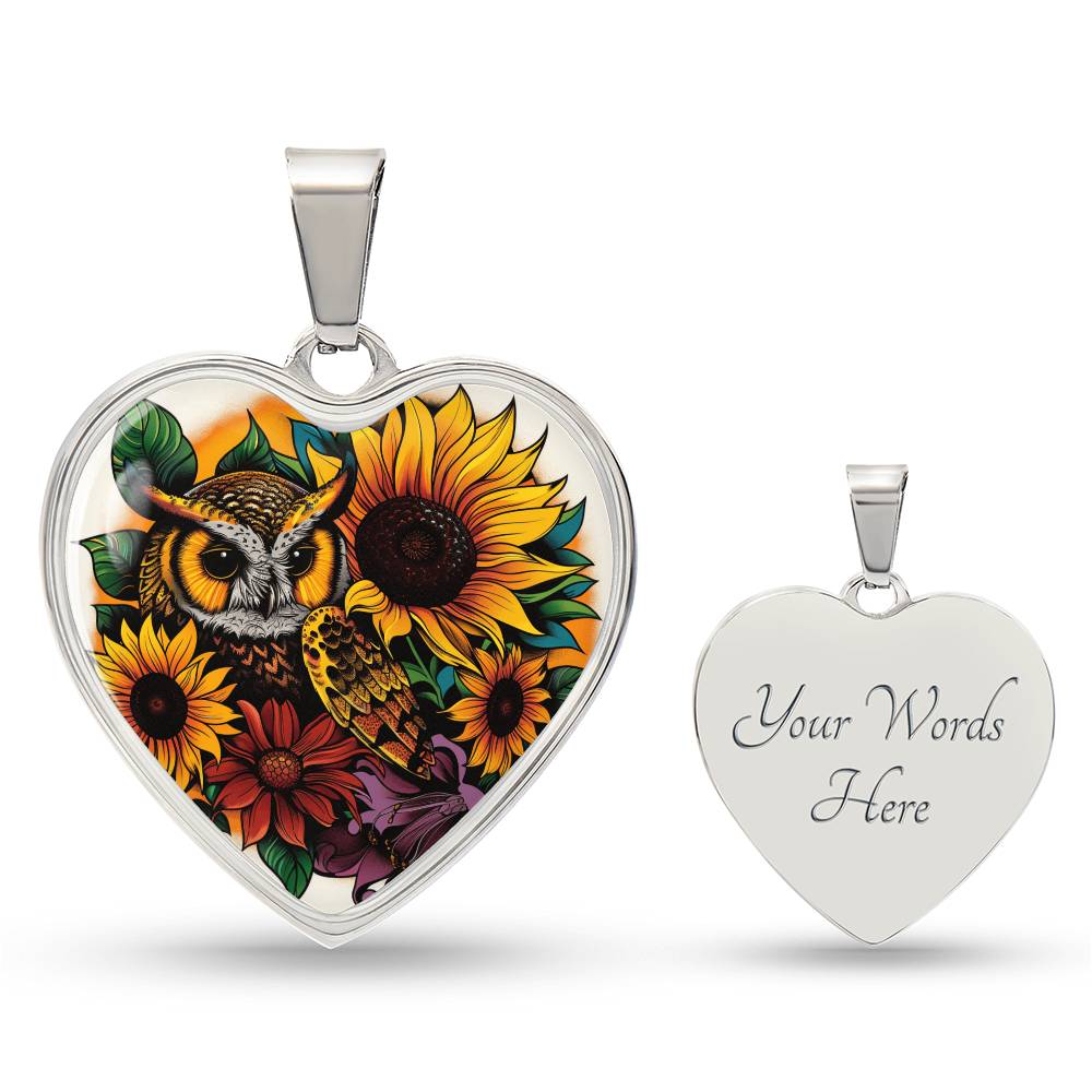 Owl and Sunflower Necklace - Autumn Owl Pendant - Nature Inspired Jewelry - Gift for Owl Lovers