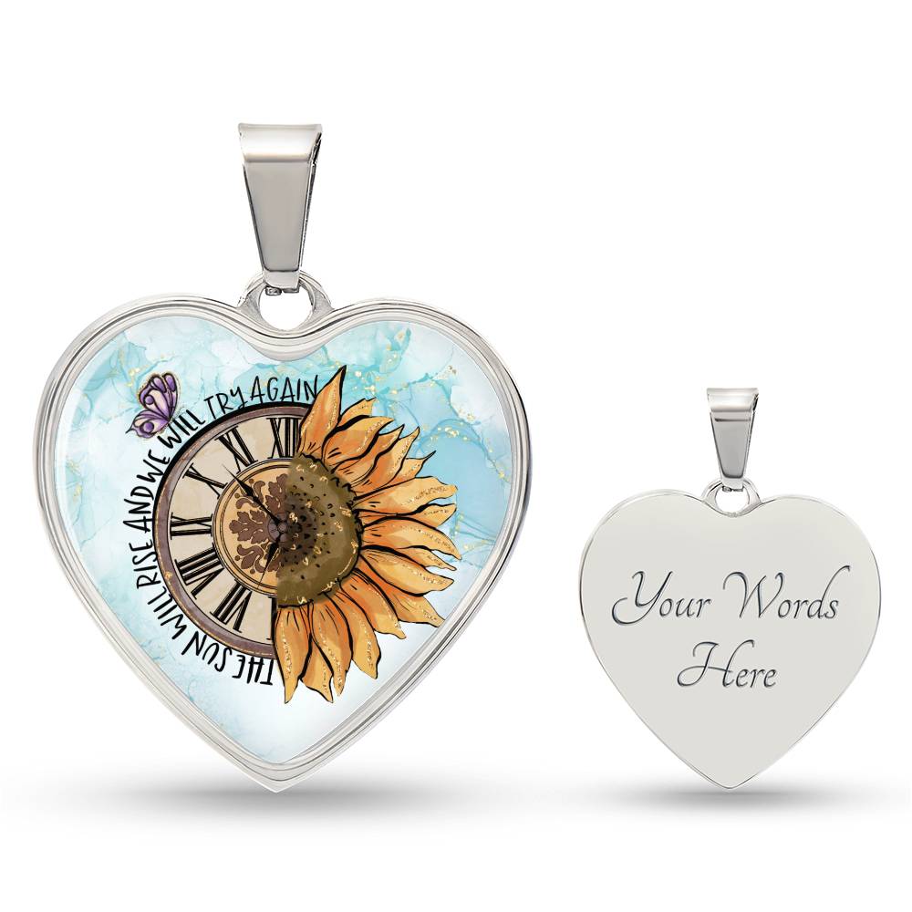 Personalized Engraved Heart Necklace for Women - Gold Sunflower Clock Heart Pendant - Christmas Gift for Her