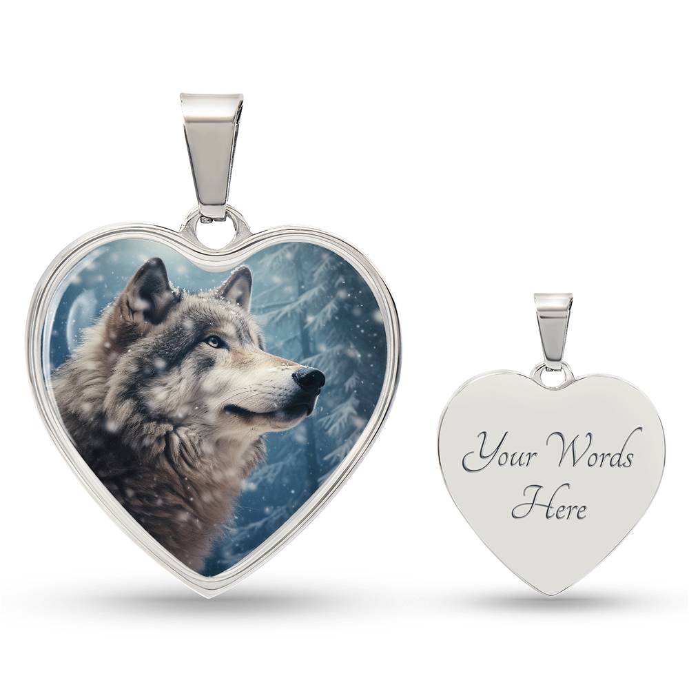 Snowy Wolf Heart Necklace Pendant - Cranberry Lake Design Co.  #