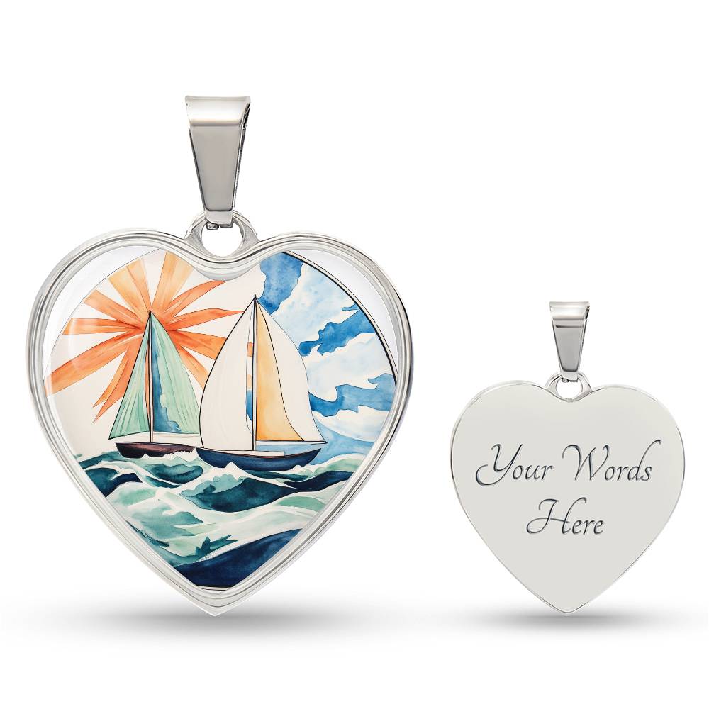 Sailboat Necklace | Nautical Heart Pendant | Ocean Jewelry | Gift for Her | Girlfriend Gift | Christmas Gift Idea