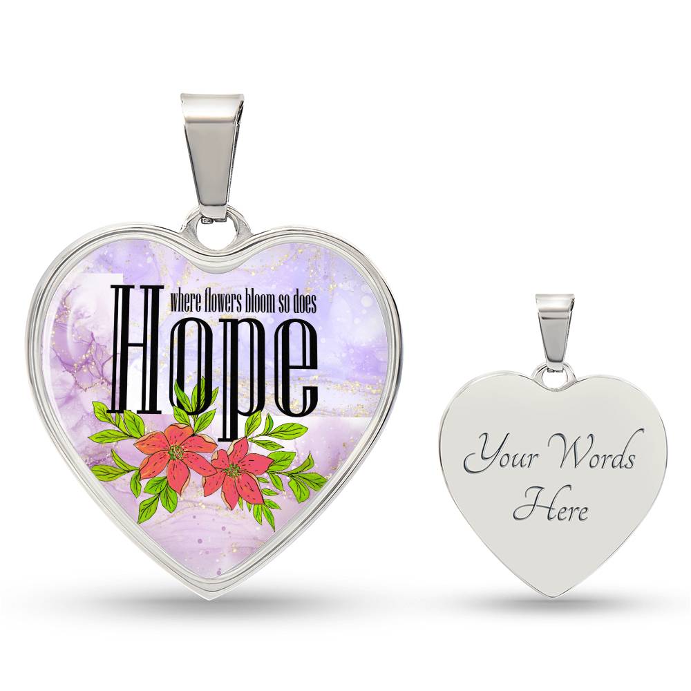 Personalized Engraved Heart Necklace for Women, Hope with Floral Design, Purple and Gold, Christmas Gift, Birthday Gift for Her, Anniversary Gift