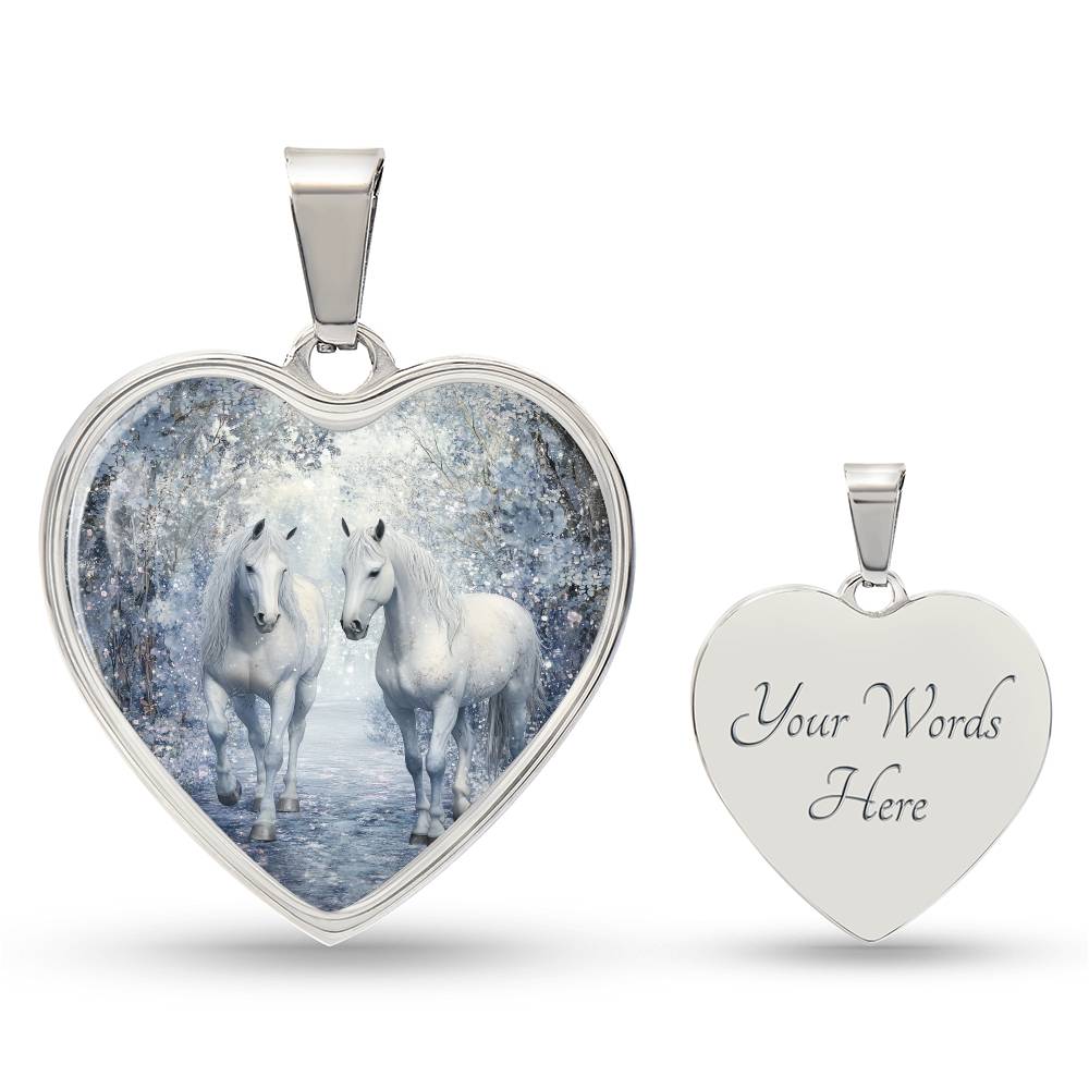 Whimsical White Horses Necklace | Magical Heart Pendant | Fairytale Jewelry | Gift for Her | Girlfriend Gift | Christmas Gift Idea