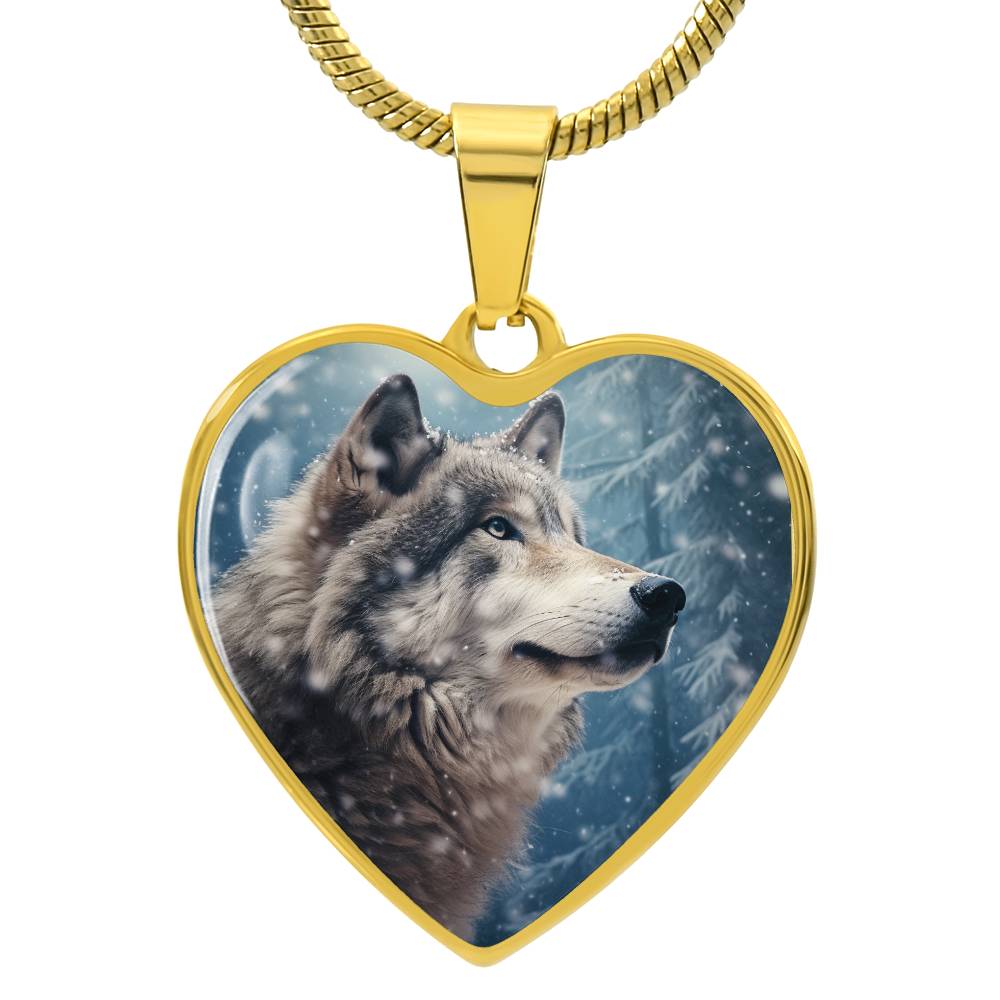 Snowy Wolf Heart Necklace Pendant - Cranberry Lake Design Co.  #