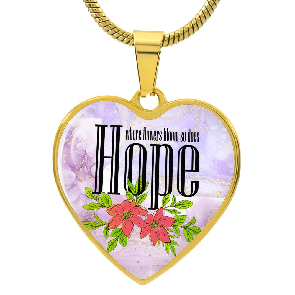 Personalized Engraved Heart Necklace for Women, Hope with Floral Design, Purple and Gold, Christmas Gift, Birthday Gift for Her, Anniversary Gift