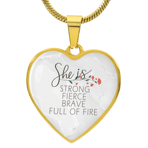 Personalized Engraved Heart Necklace for Women, Strong Fierce Brave Full of Fire, Christmas Birthday Gift for Her