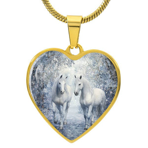 Whimsical White Horses Necklace | Magical Heart Pendant | Fairytale Jewelry | Gift for Her | Girlfriend Gift | Christmas Gift Idea