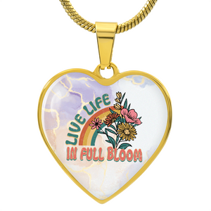 Personalized Engraved Heart Necklace for Women - Gold Rainbow Floral Heart Pendant - Christmas Gift for Her