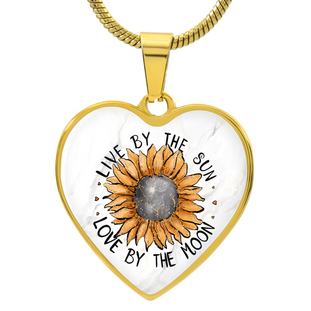 Sunflower Necklace - Live by the Sun Love by the Moon - Gold and Black for Women and Girls - Boho Jewelry - Gift for Her