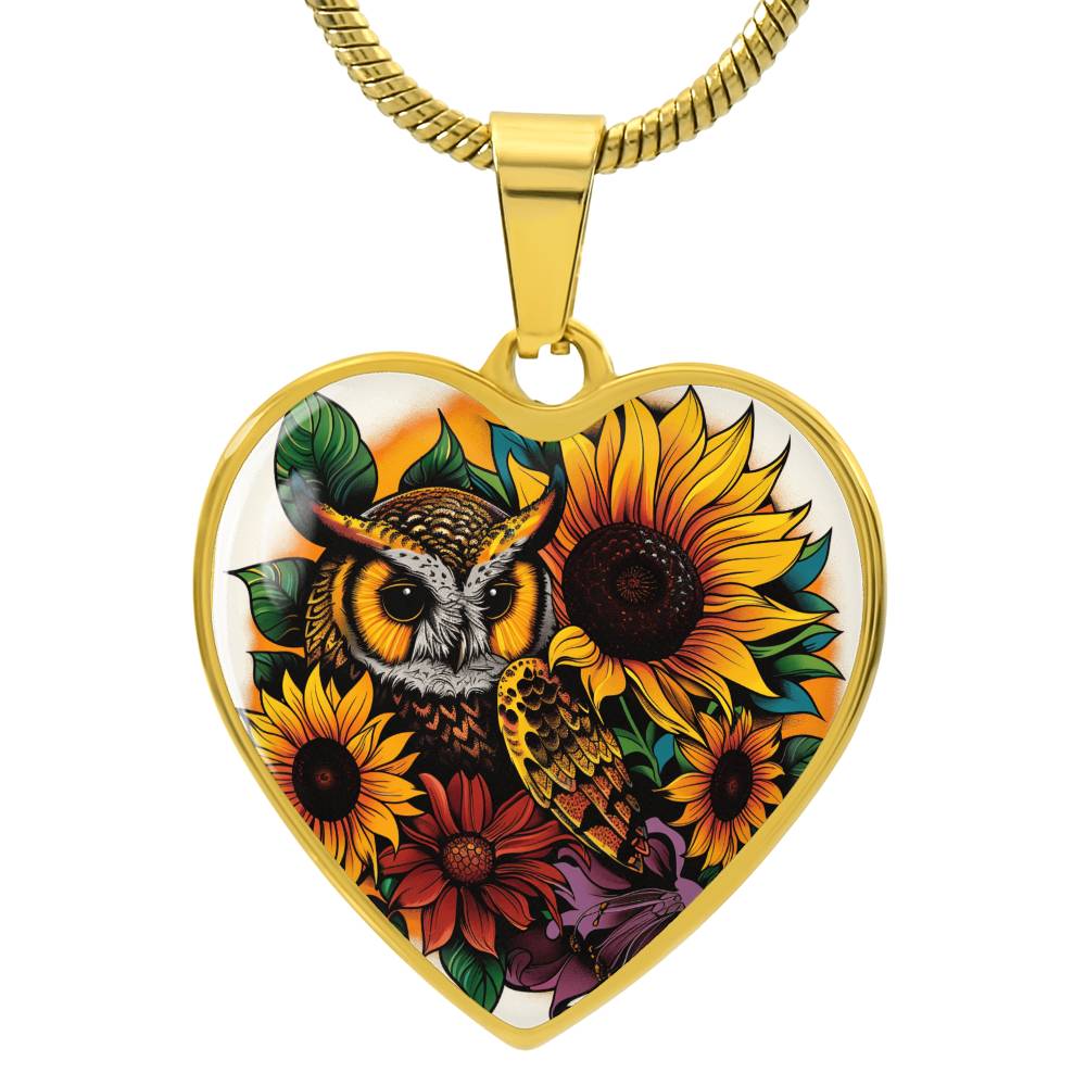 Owl and Sunflower Necklace - Autumn Owl Pendant - Nature Inspired Jewelry - Gift for Owl Lovers