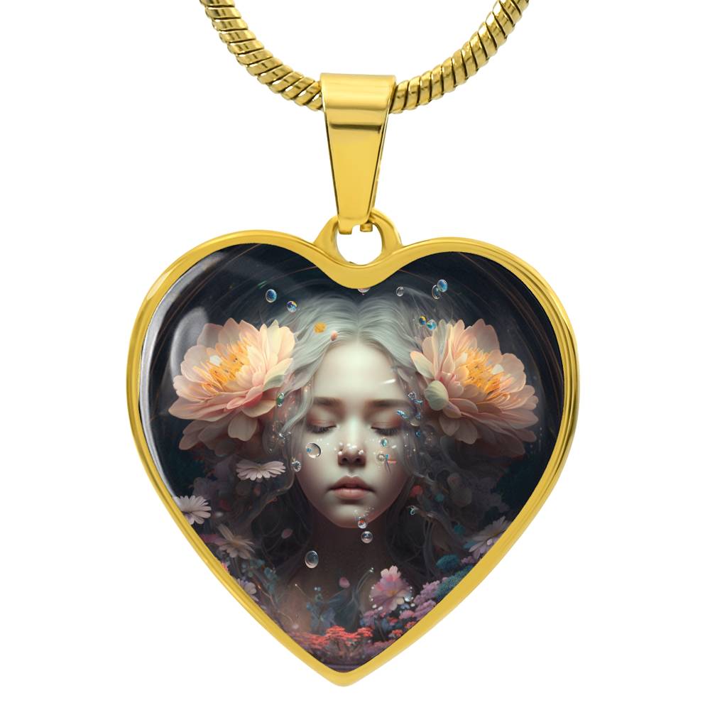 Enchanting Water Fairy Heart Pendant Necklace - 18k Gold Finish - Gift for Women & Girls