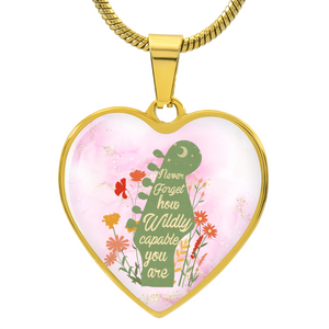 Personalized Engraved Heart Necklace for Women - Gold "Wildly Capable" Guitar Floral Heart Pendant - Christmas Gift for Her