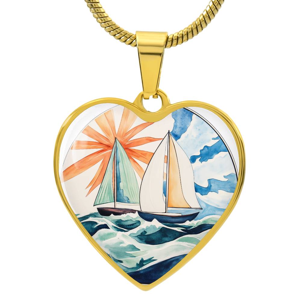 Sailboat Necklace | Nautical Heart Pendant | Ocean Jewelry | Gift for Her | Girlfriend Gift | Christmas Gift Idea