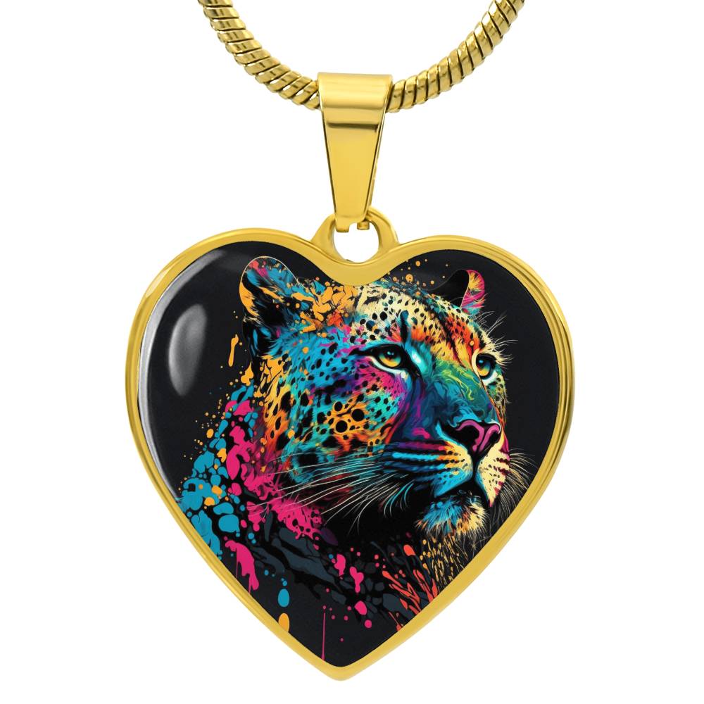 Vibrant Leopard Heart Necklace, Colorful Animal Jewelry,  Wildlife Inspired Gift, Statement Necklace,  Art Lover Gift