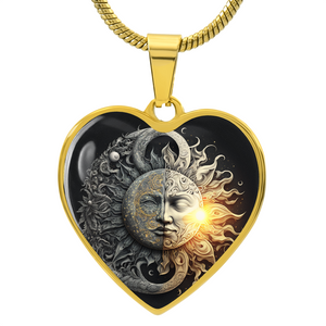 Sun and Moon Heart Necklace, Celestial Jewelry,  Balance of Opposites, Day and Night Pendant,