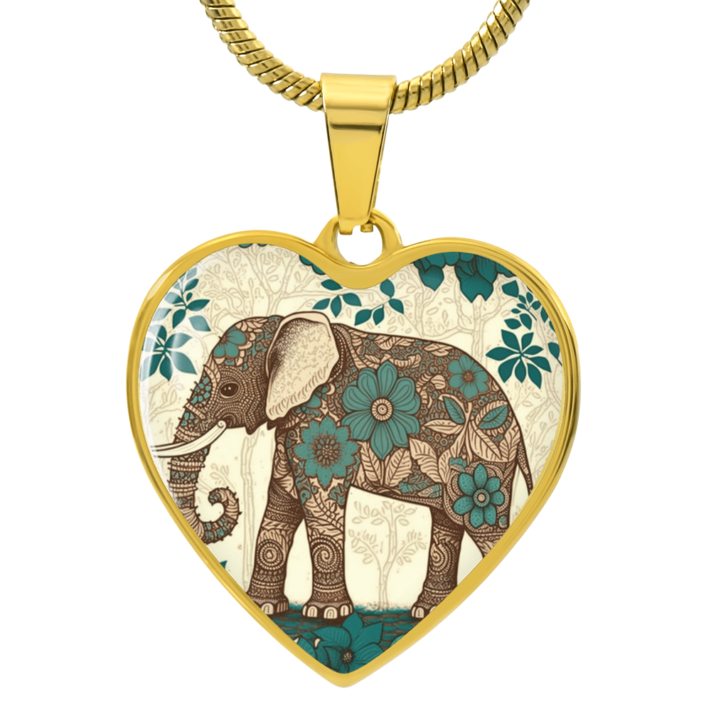 Boho Elephant Heart Necklace | Beige & Blue | Personalized 18k Gold Surgical Steel | Gift for Mom - Cranberry Lake Design Co.  #