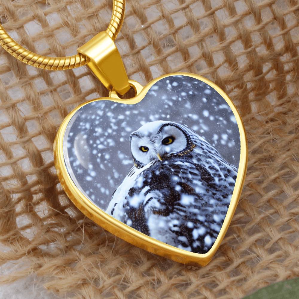 Snowy Owl in Snowstorm Necklace - Winter Wonderland Jewelry - Nature Lover Gift