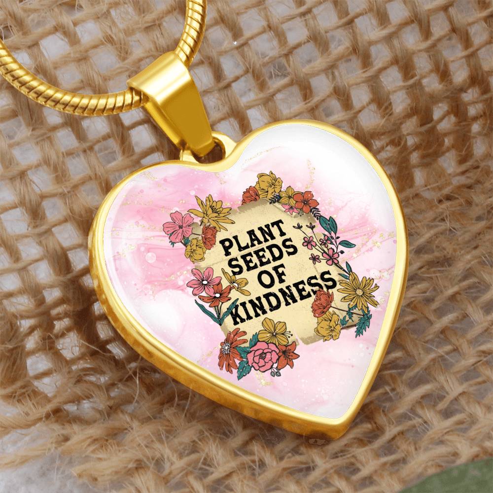 Personalized Engraved Heart Necklace for Women - Gold Kindness Floral Heart Pendant - Christmas Gift for Her