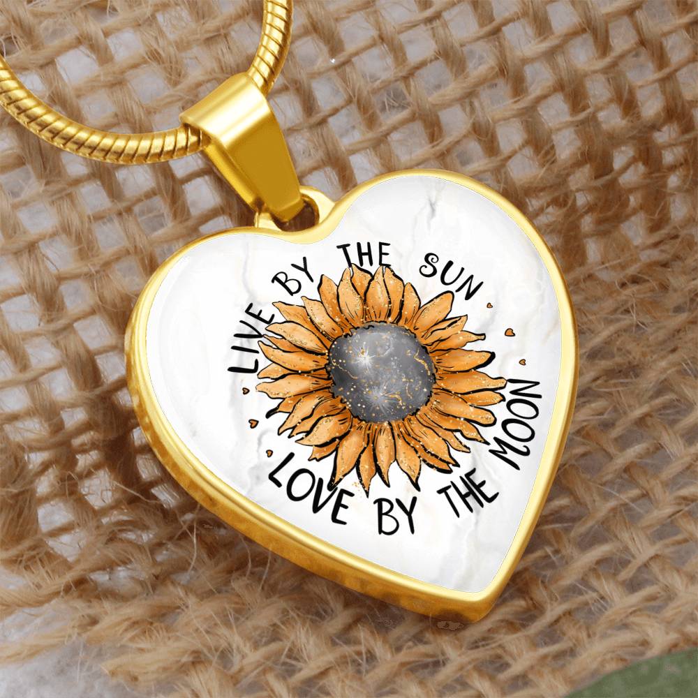 Sunflower Necklace - Live by the Sun Love by the Moon - Gold and Black for Women and Girls - Boho Jewelry - Gift for Her