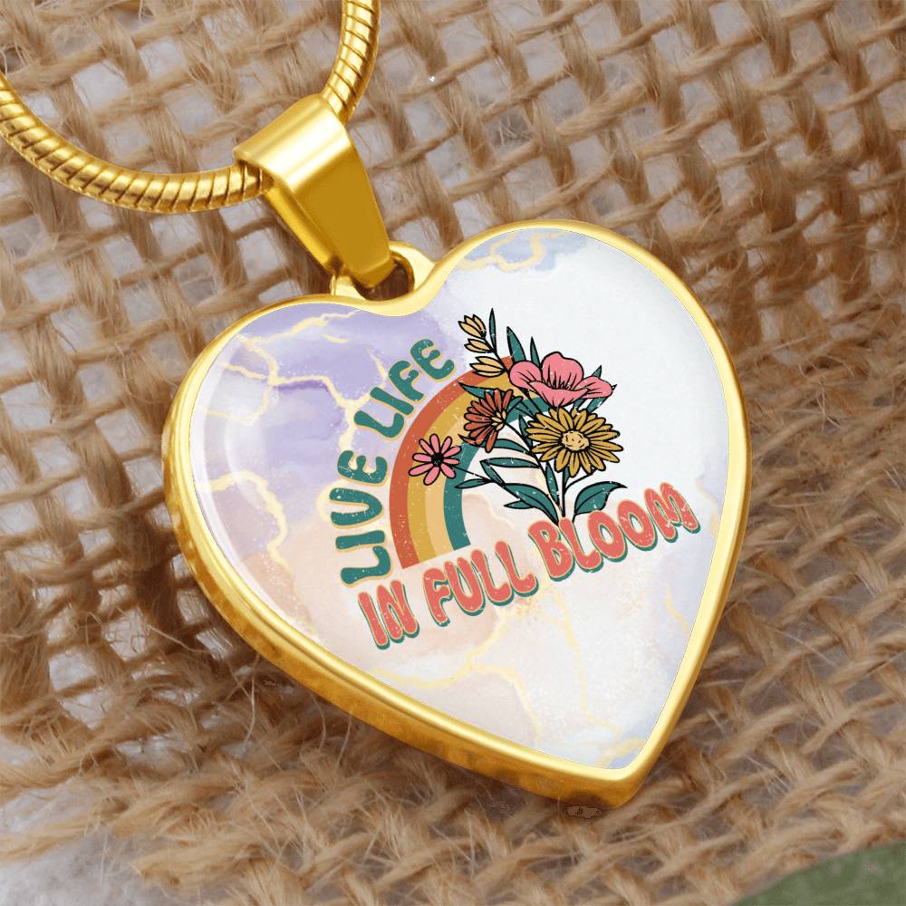 Personalized Engraved Heart Necklace for Women - Gold Rainbow Floral Heart Pendant - Christmas Gift for Her