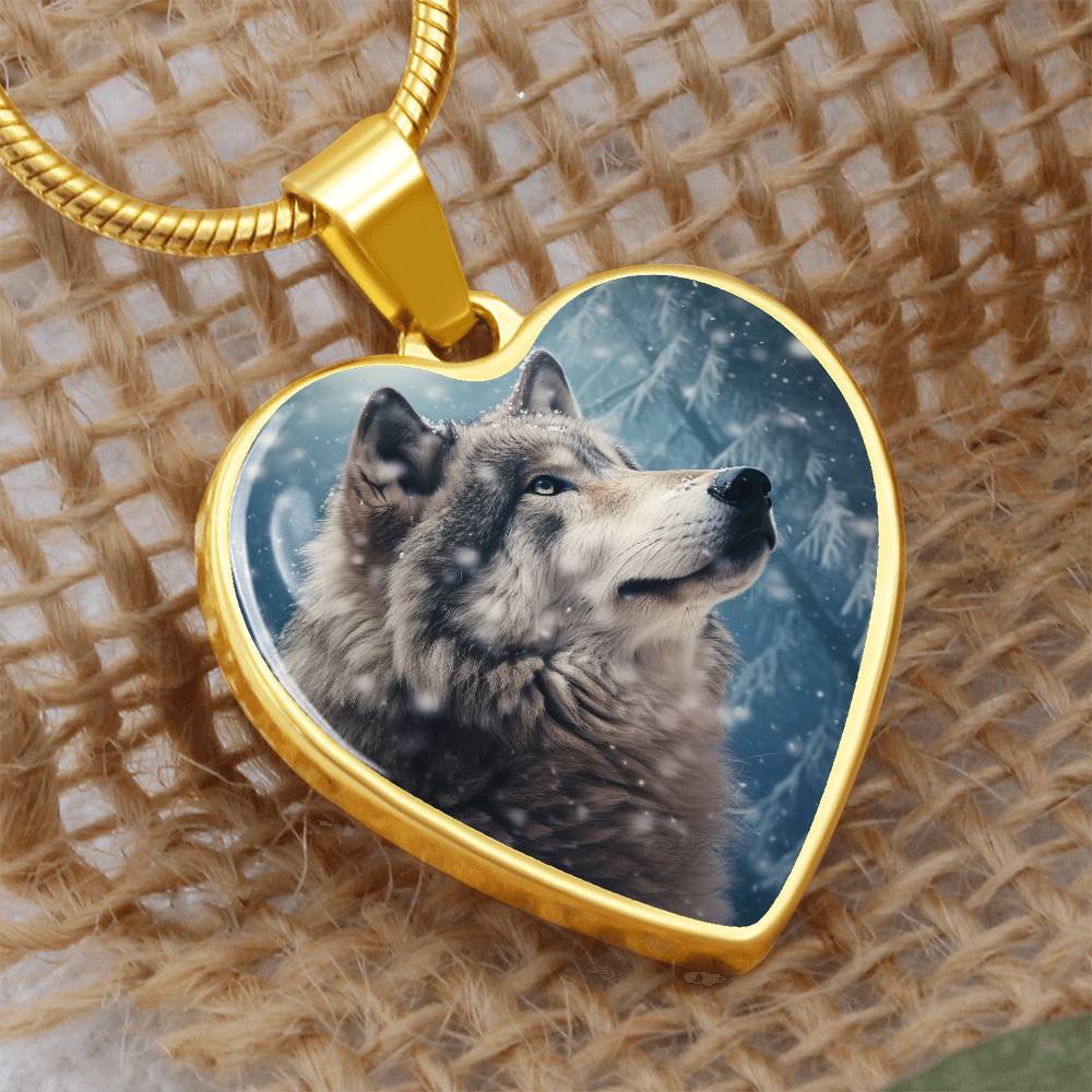 Snowy Wolf Heart Necklace Pendant - Cranberry Lake Design Co.  #