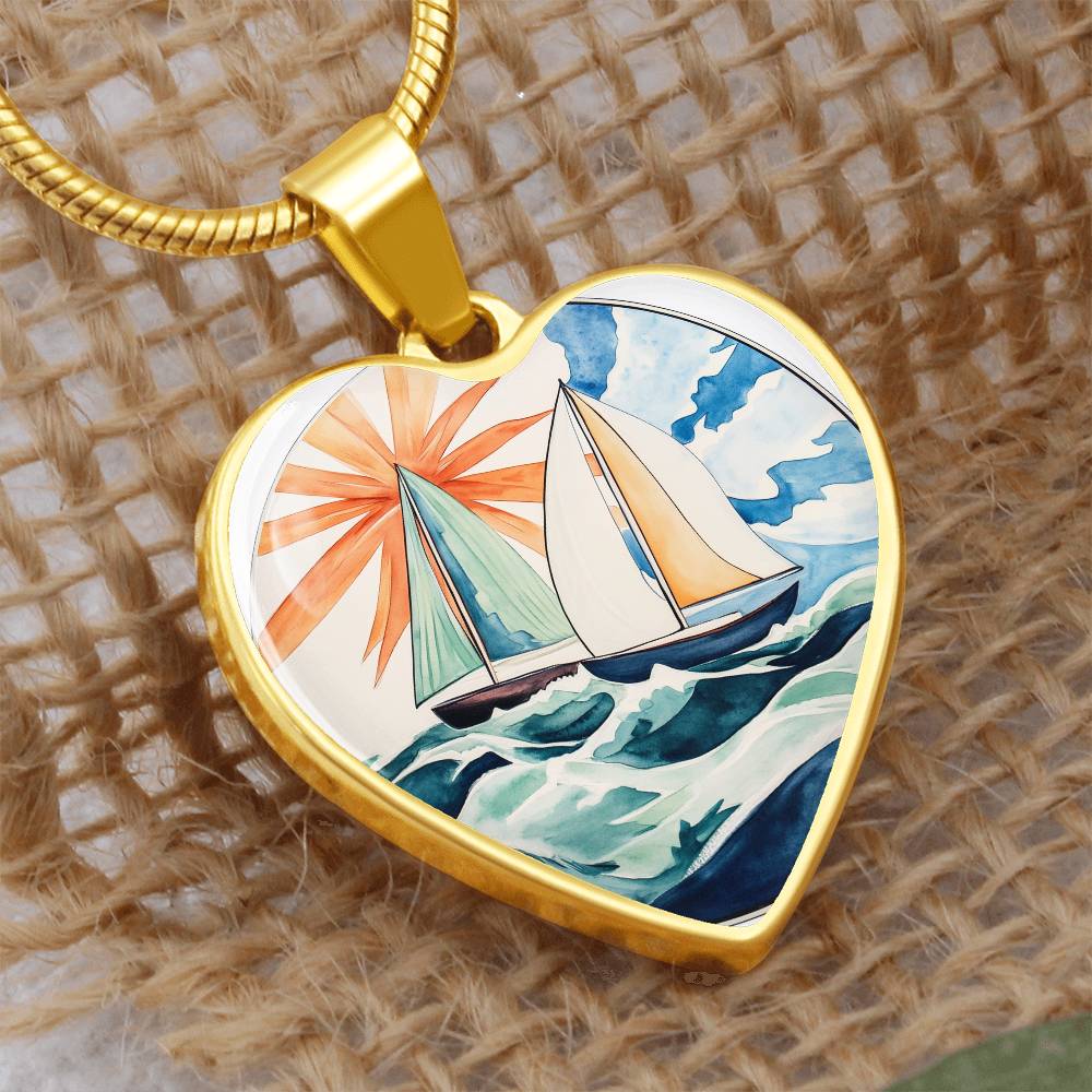 Sailboat Necklace | Nautical Heart Pendant | Ocean Jewelry | Gift for Her | Girlfriend Gift | Christmas Gift Idea