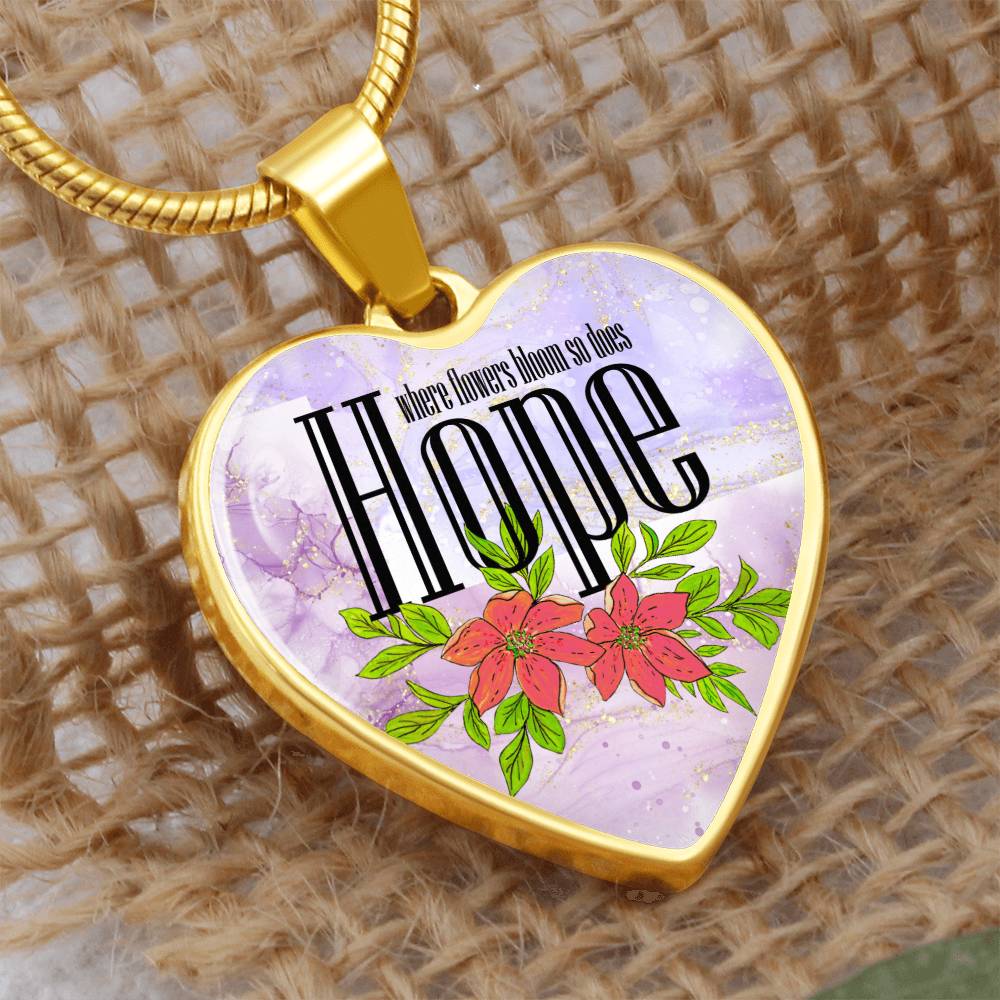 Personalized Engraved Heart Necklace for Women, Hope with Floral Design, Purple and Gold, Christmas Gift, Birthday Gift for Her, Anniversary Gift