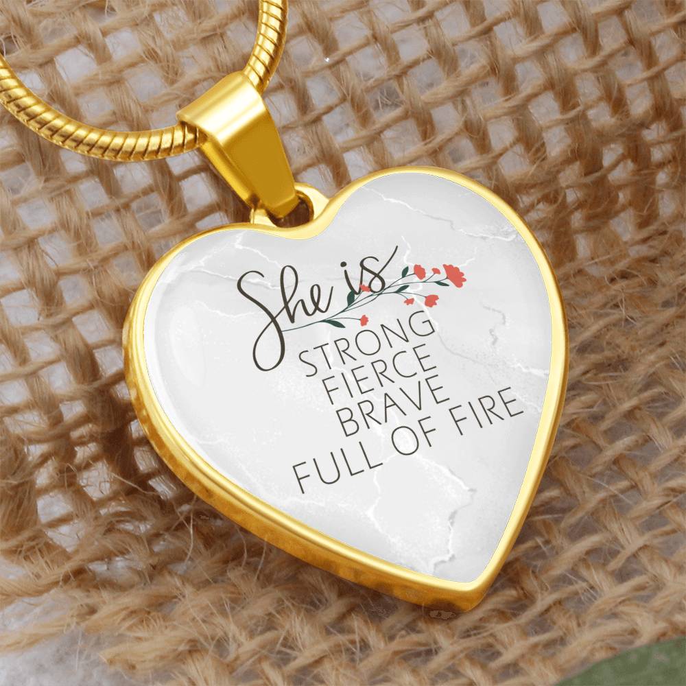 Personalized Engraved Heart Necklace for Women, Strong Fierce Brave Full of Fire, Christmas Birthday Gift for Her