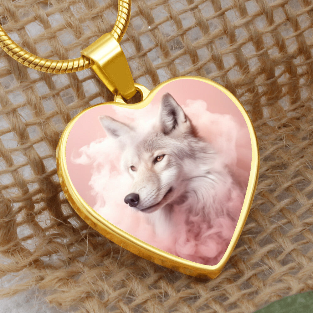 White Wolf in Pink Smoke Necklace | Unique Gift for Her, Wife, Daughter, Sister, Aunt, Grandma, Granddaughter, Anniversary, Christmas, Birthday, Graduation