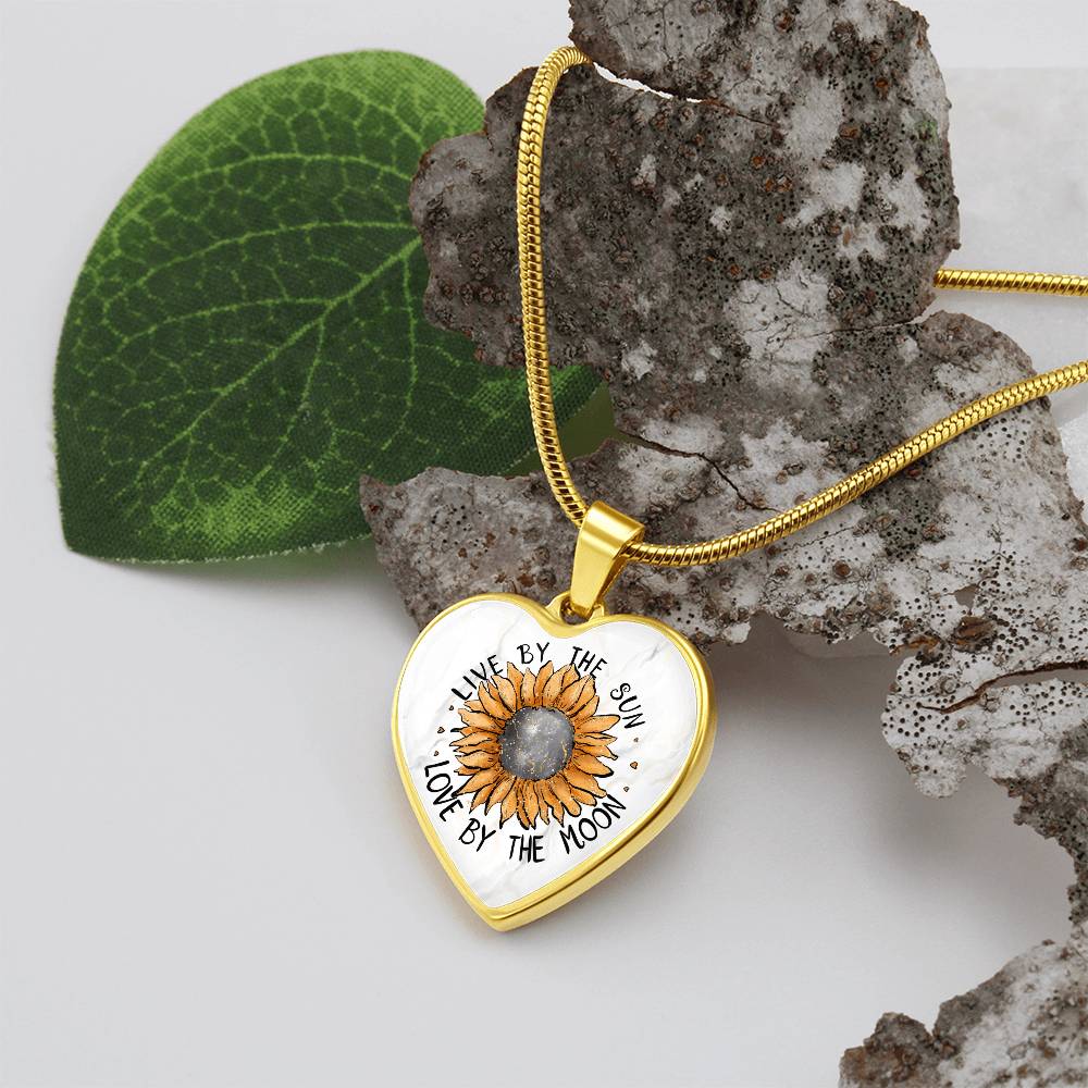 Sunflower Necklace - Live by the Sun Love by the Moon - Gold and Black for Women and Girls - Boho Jewelry - Gift for Her