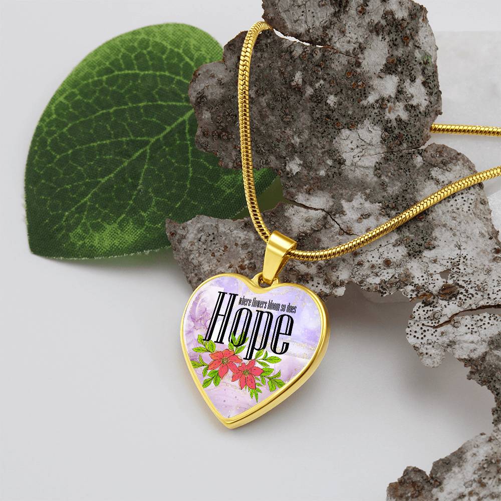 Personalized Engraved Heart Necklace for Women, Hope with Floral Design, Purple and Gold, Christmas Gift, Birthday Gift for Her, Anniversary Gift