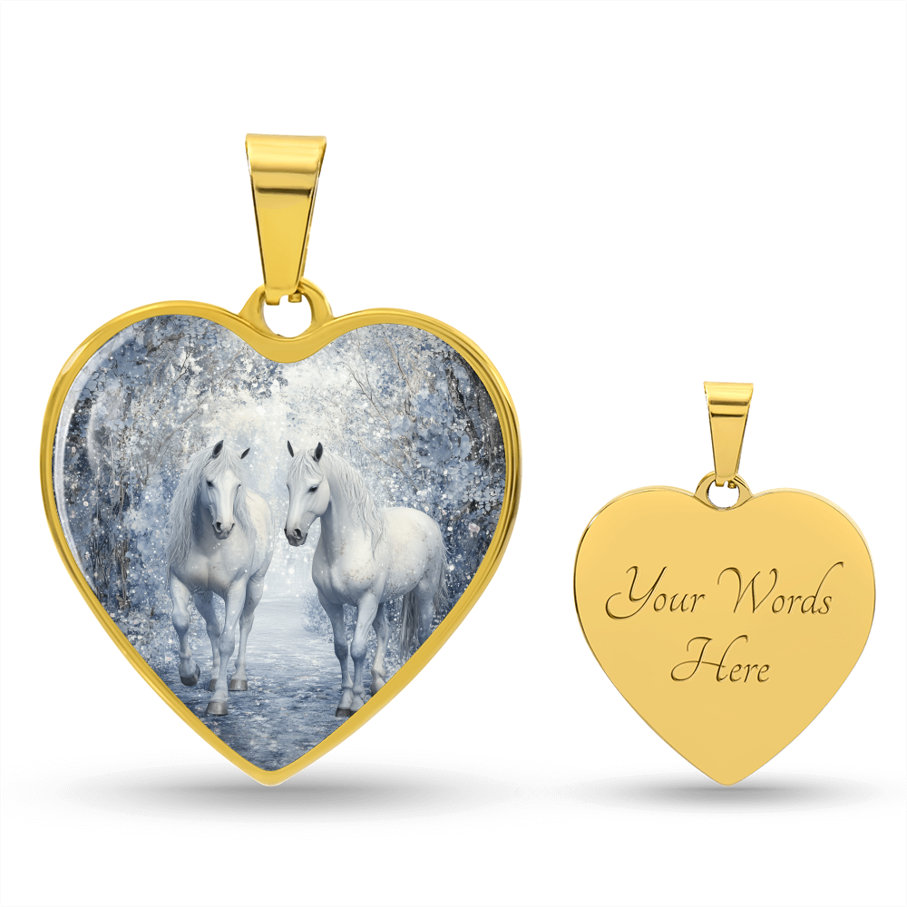 Whimsical White Horses Necklace | Magical Heart Pendant | Fairytale Jewelry | Gift for Her | Girlfriend Gift | Christmas Gift Idea