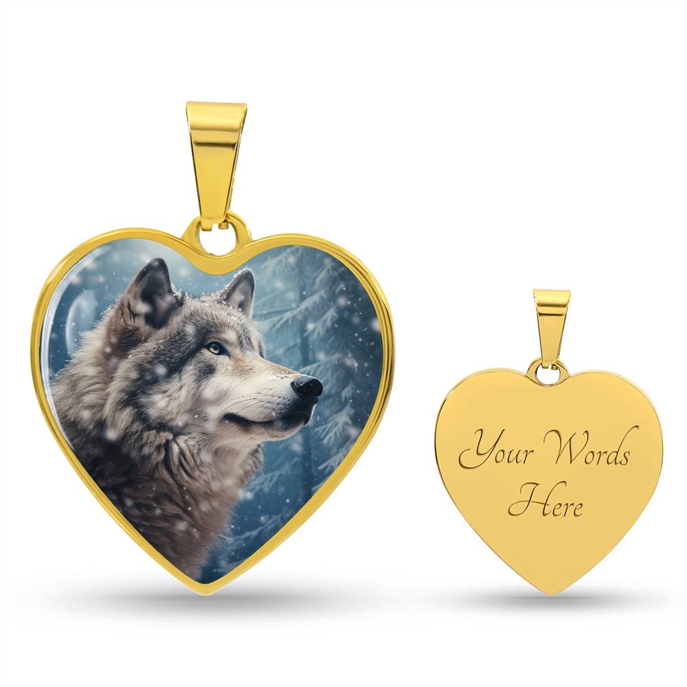 Snowy Wolf Heart Necklace Pendant - Cranberry Lake Design Co.  #