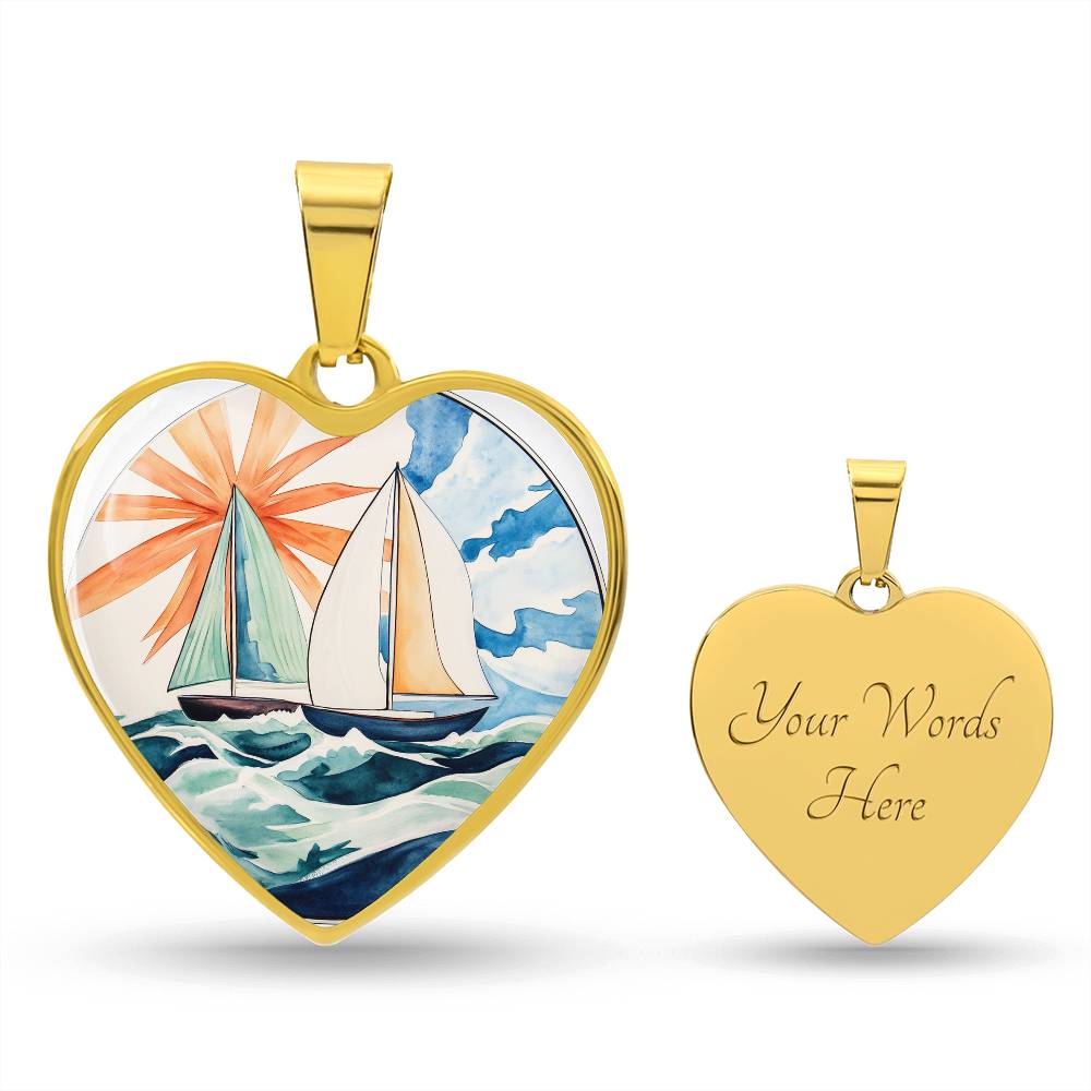 Sailboat Necklace | Nautical Heart Pendant | Ocean Jewelry | Gift for Her | Girlfriend Gift | Christmas Gift Idea