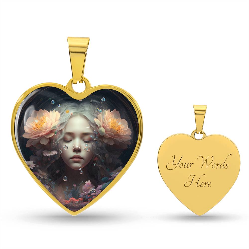 Enchanting Water Fairy Heart Pendant Necklace - 18k Gold Finish - Gift for Women & Girls