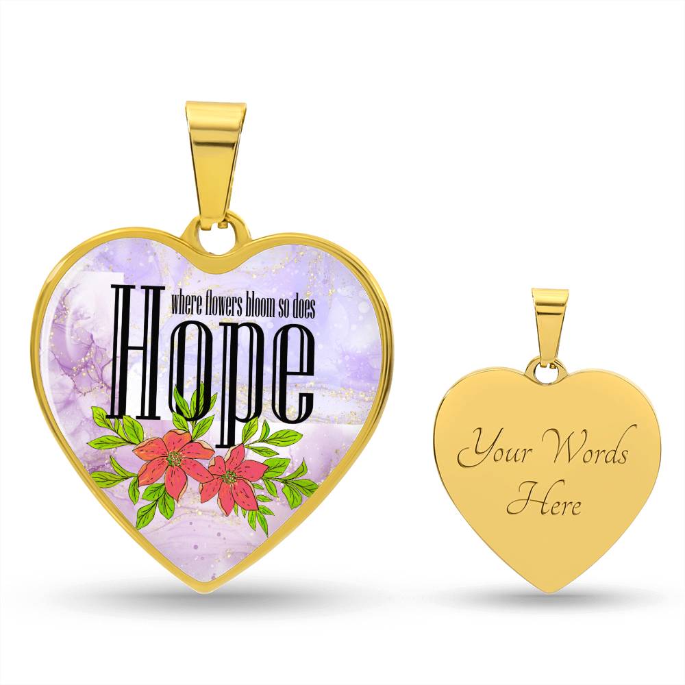 Personalized Engraved Heart Necklace for Women, Hope with Floral Design, Purple and Gold, Christmas Gift, Birthday Gift for Her, Anniversary Gift