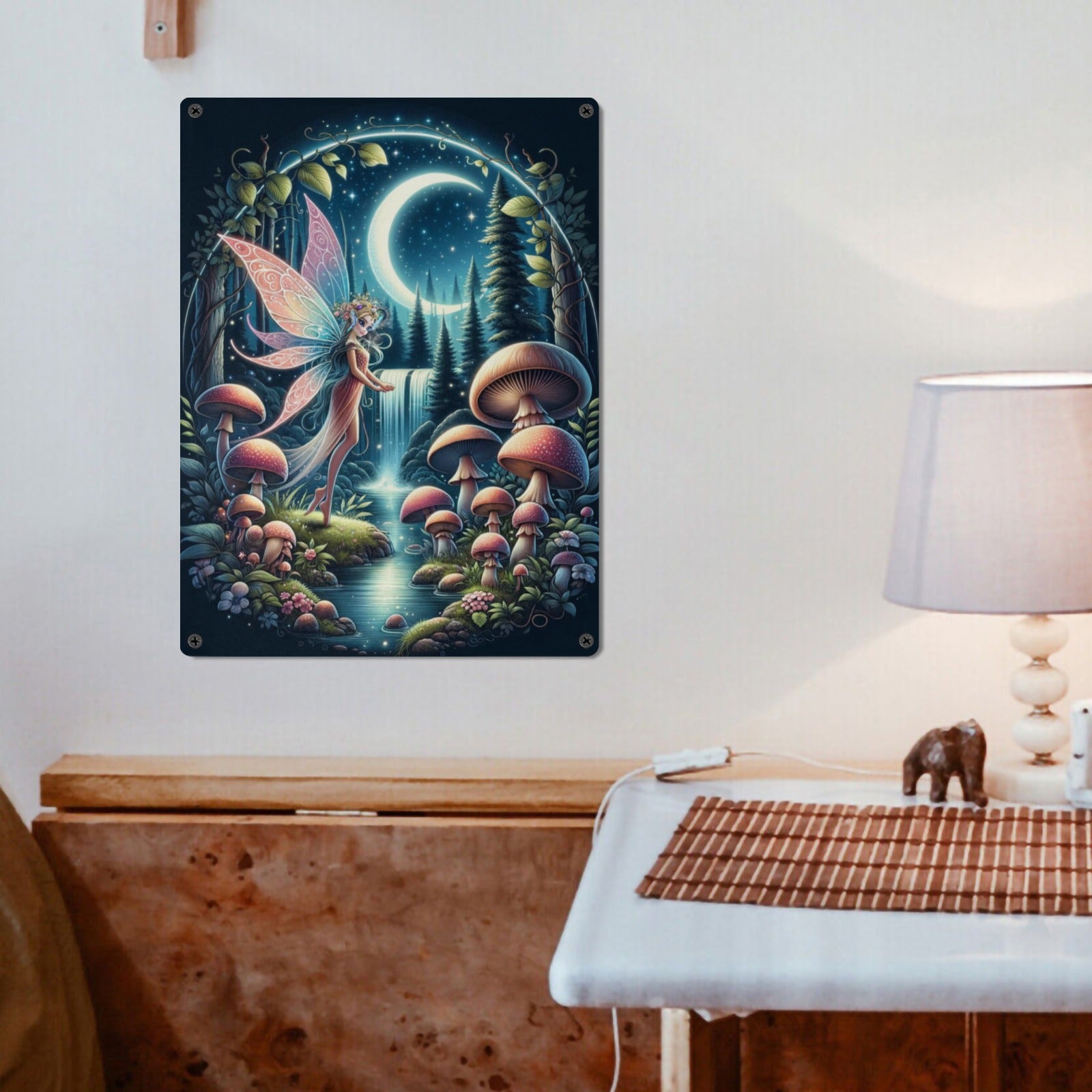 Whimsical Fantasy Home Decor Wall Art Poster Mushroom Fairy Sign Indoor / Outdoor Metal Tin Sign 12"x16"