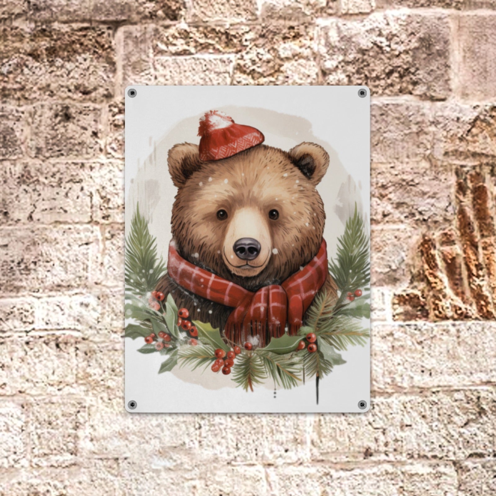 Snug as a Bug: Cozy Christmas Bear Metal Tin Sign - Cranberry Lake Design Co.  #