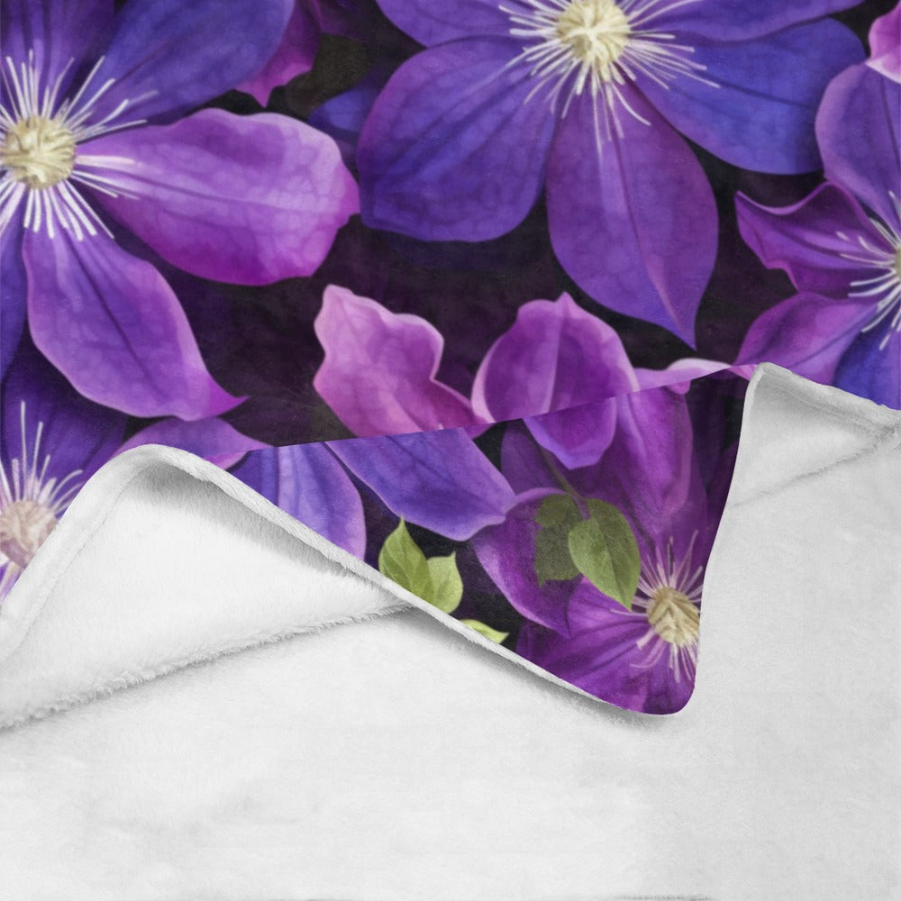 Soft & Luxurious Purple Flower Blanket - Twin Size, Brings Elegance to Your Bedroom