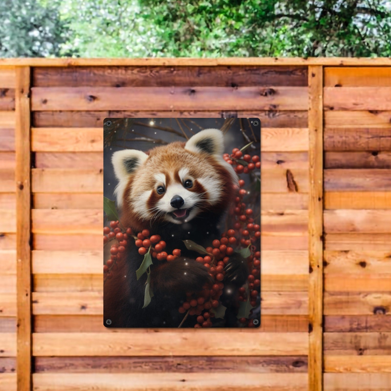 Red Panda Christmas Metal Tin Sign - Cranberry Lake Design Co.  #