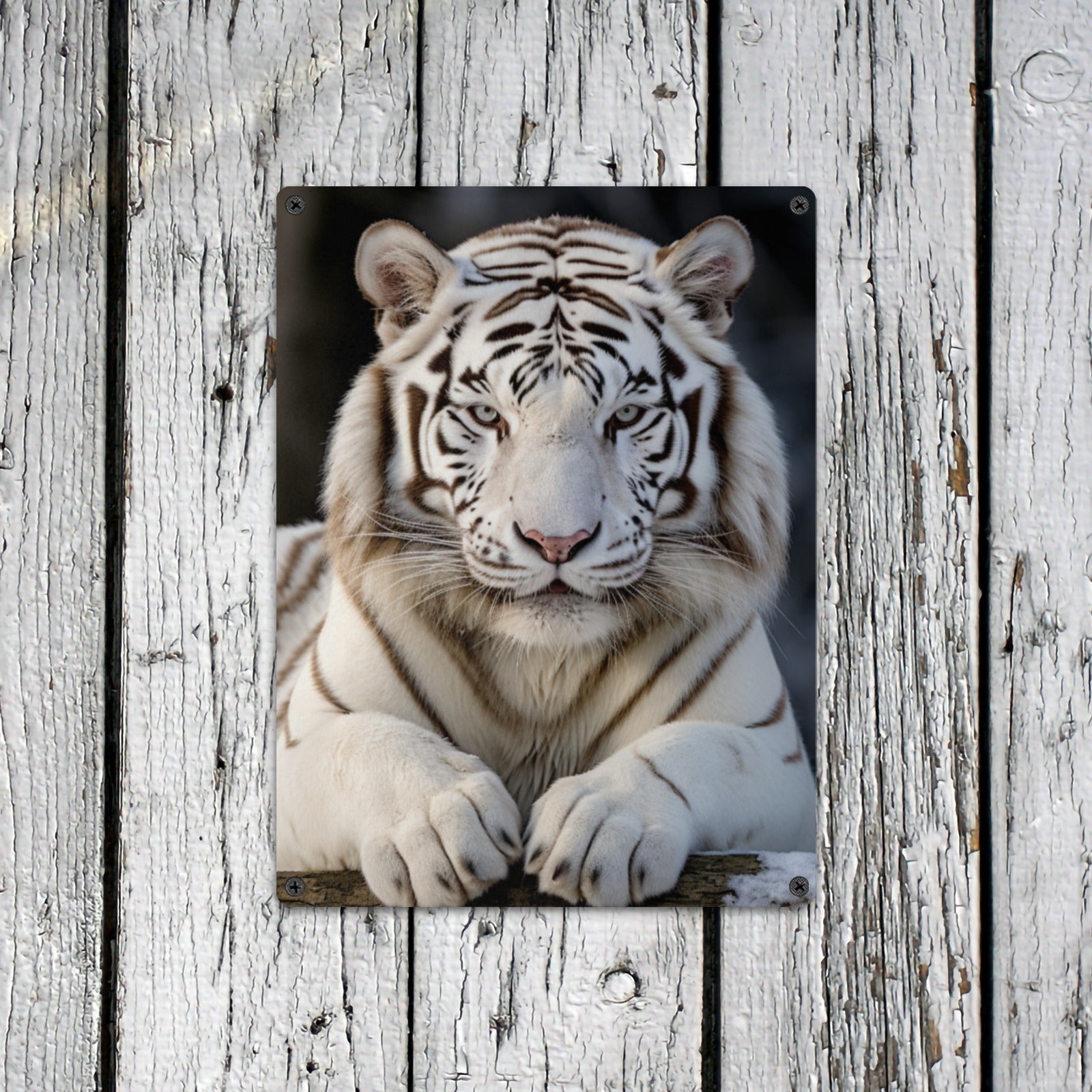 White Tiger Home Decor Sign Indoor / Outdoor Metal Tin Sign 12"x16"