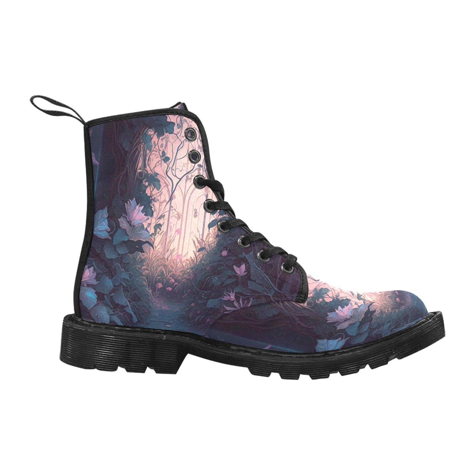 Fairycore Flower Women's Lace Up Canvas Boots - Black - Cranberry Lake Design Co.  #